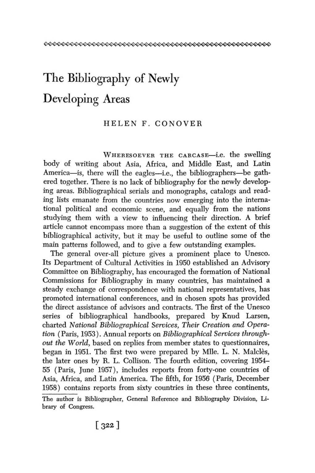 The Bibliography of Newly Developing Areas