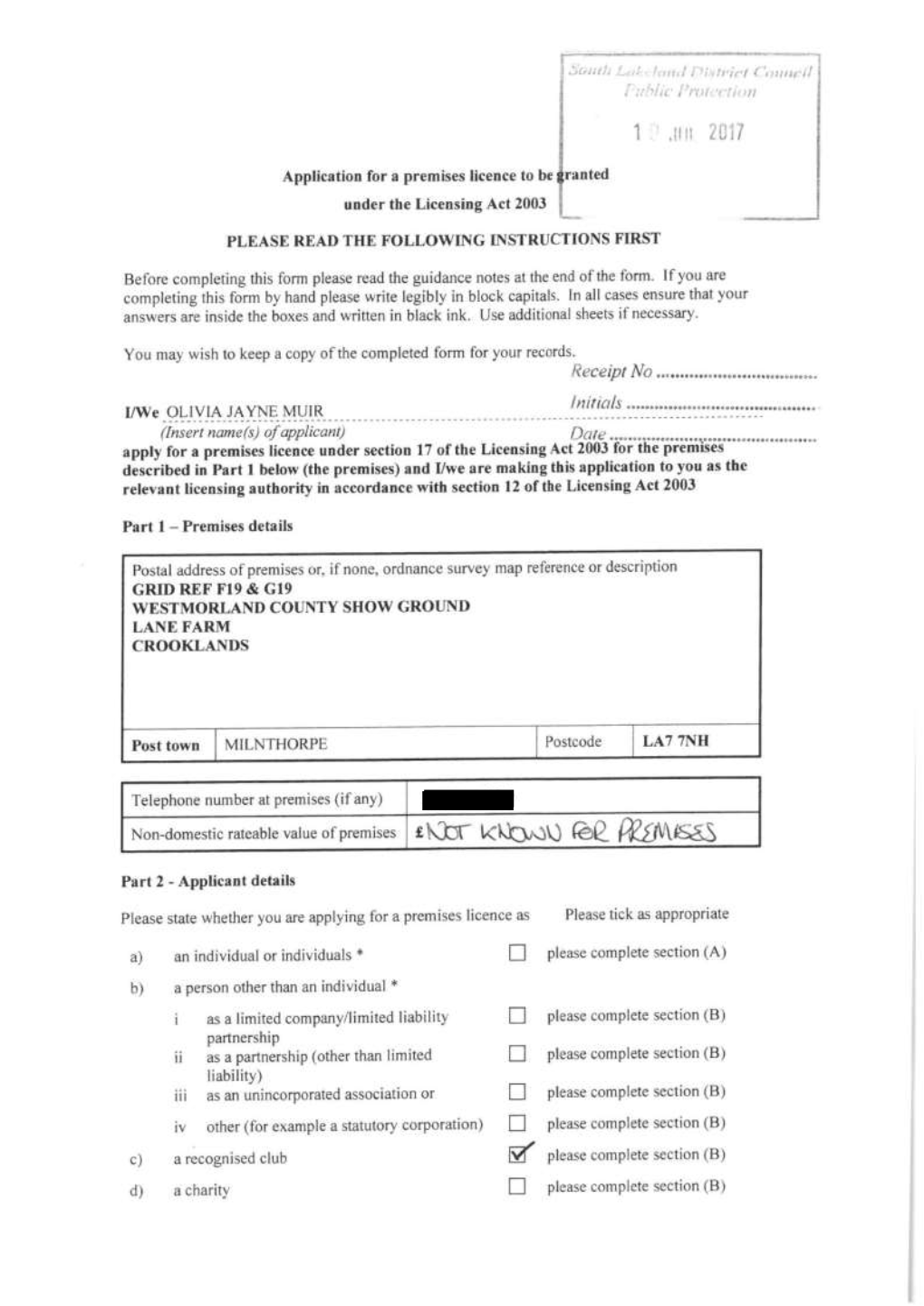 Application for Grant of a Premises