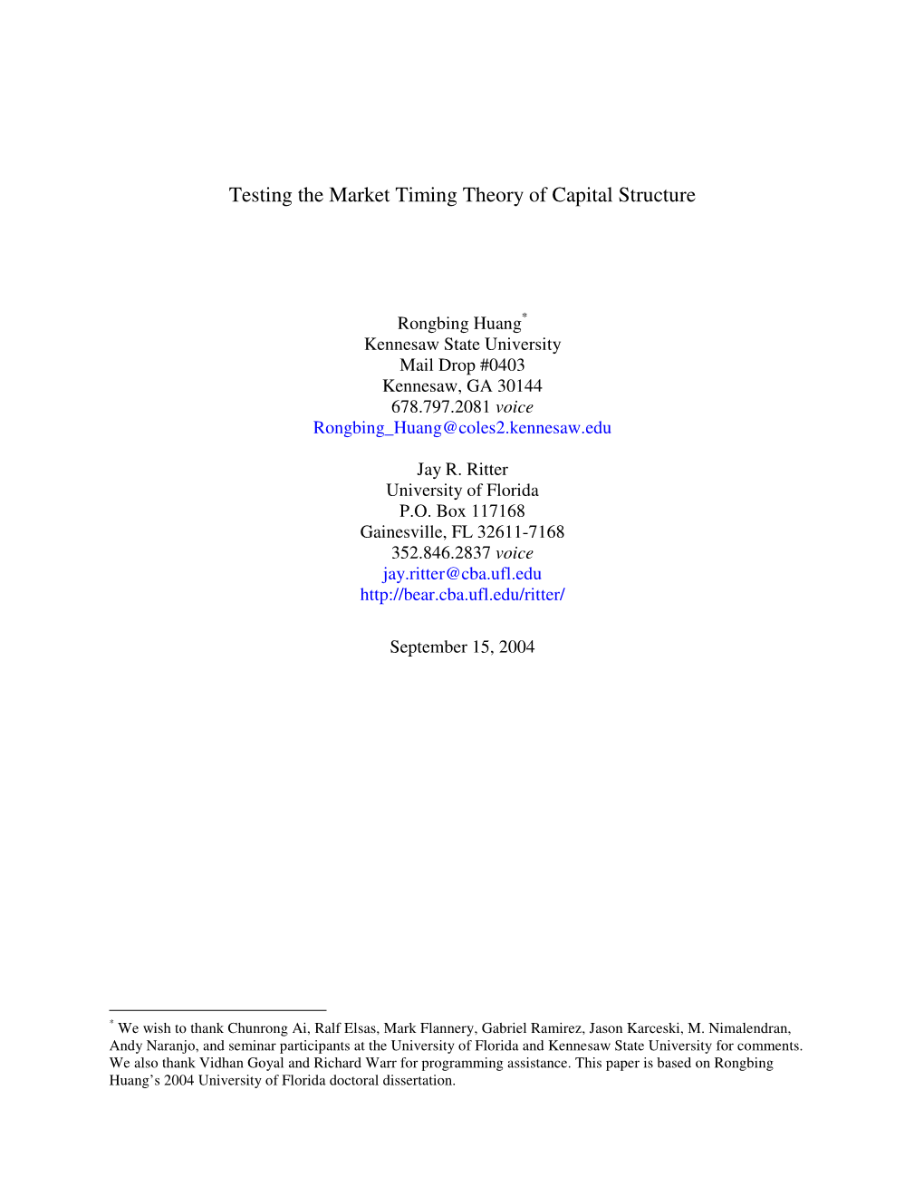 Testing the Market Timing Theory of Capital Structure