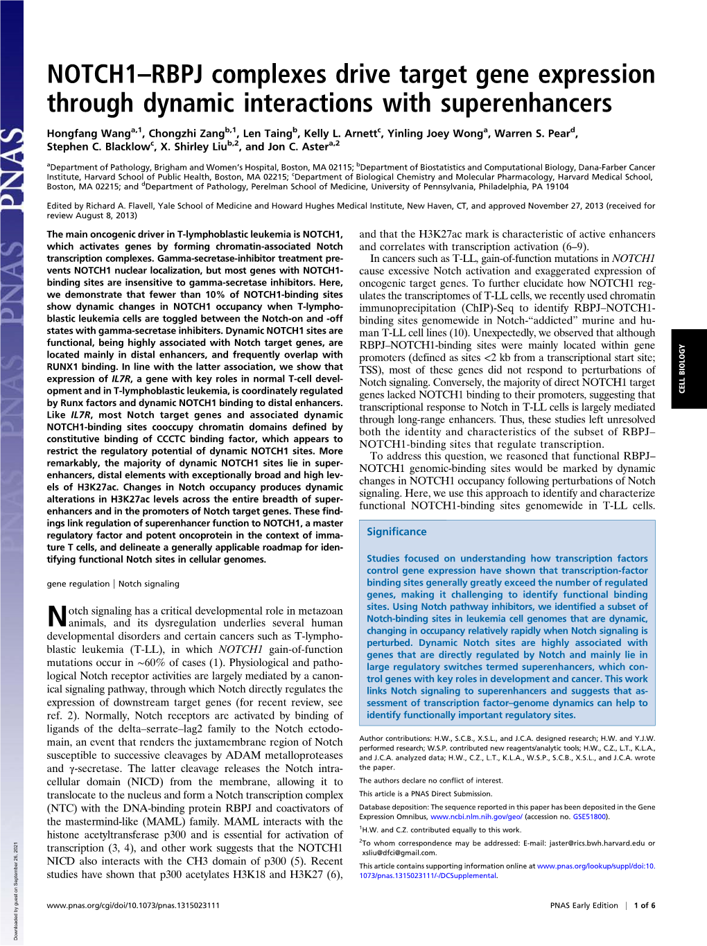 NOTCH1–RBPJ Complexes Drive Target Gene Expression Through Dynamic Interactions with Superenhancers