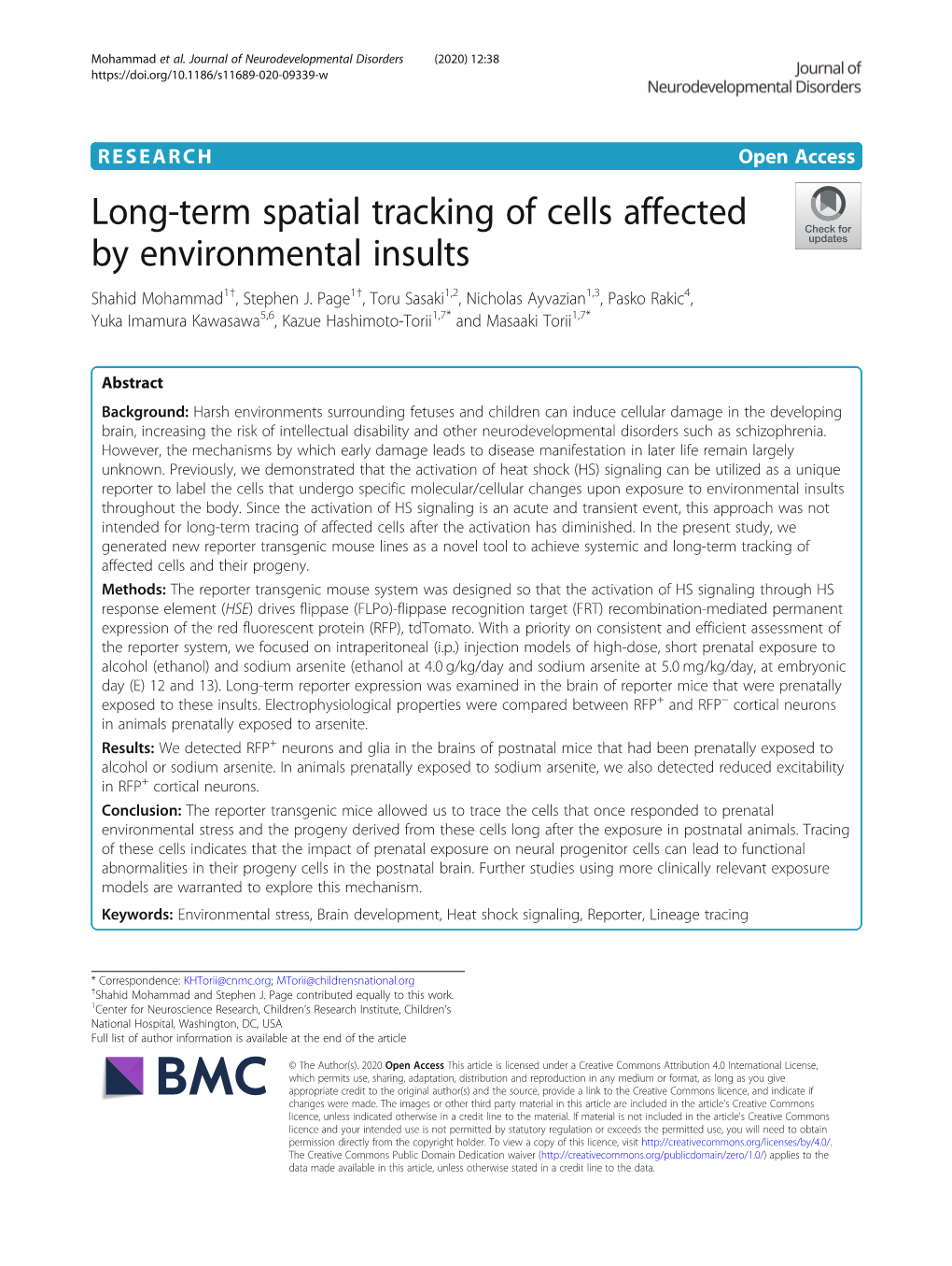 Long-Term Spatial Tracking of Cells Affected by Environmental Insults Shahid Mohammad1†, Stephen J