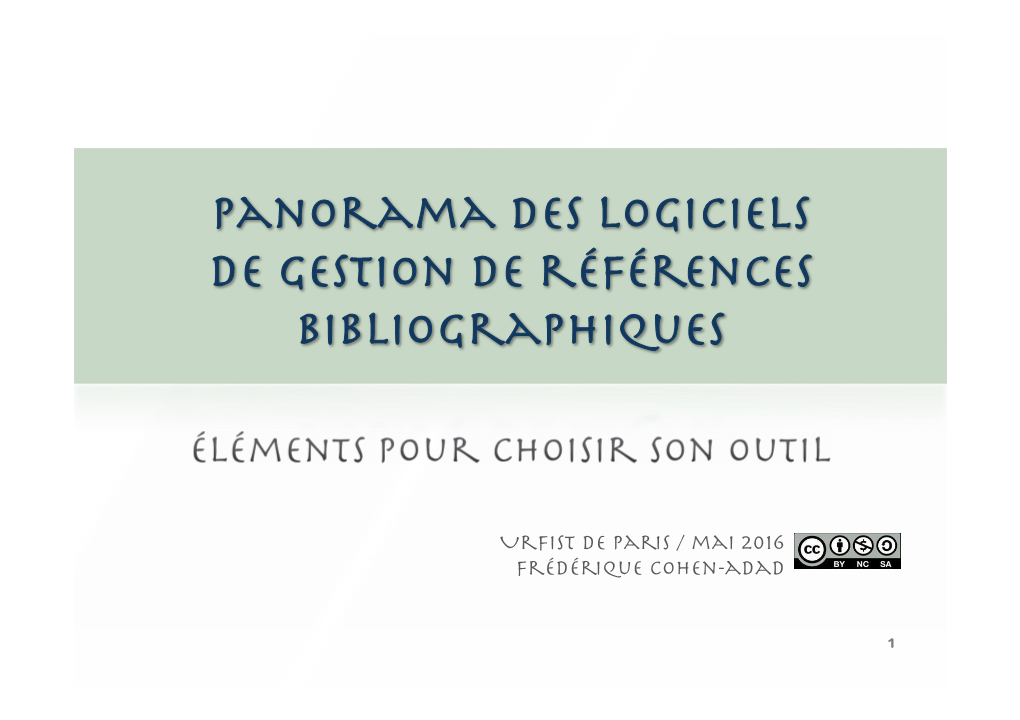 Panorama Des Logiciels De Gestion De Références Bibliographiques