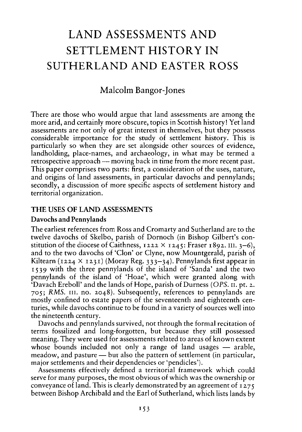 Land Assessments and Settlement History in Sutherland and Easter Ross