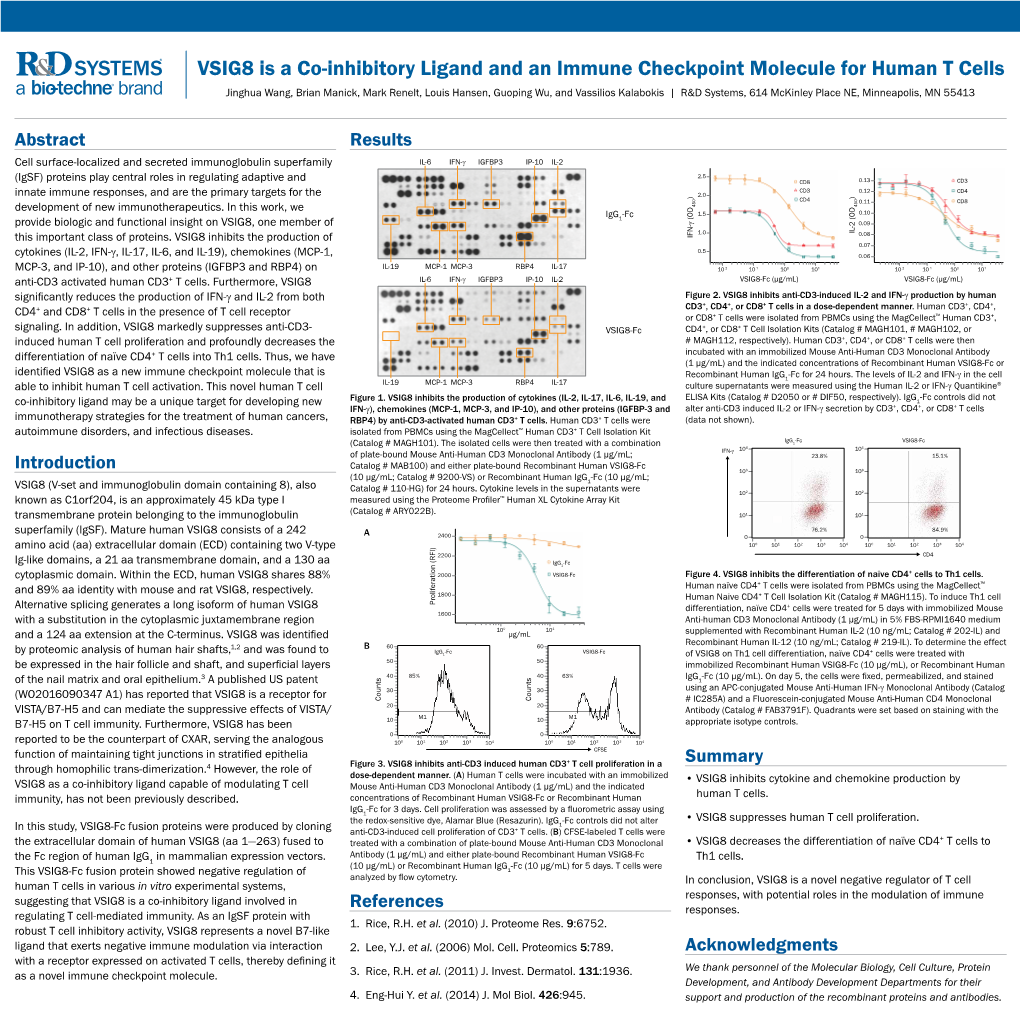 VSIG8 Is a Co-Inhibitory Ligand and an Immune Checkpoint Molecule