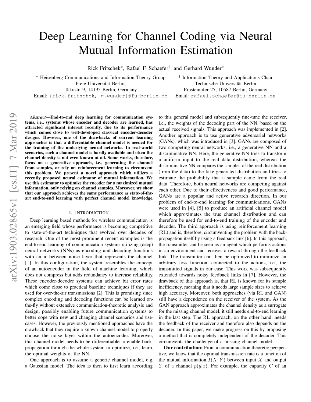 Deep Learning for Channel Coding Via Neural Mutual Information Estimation