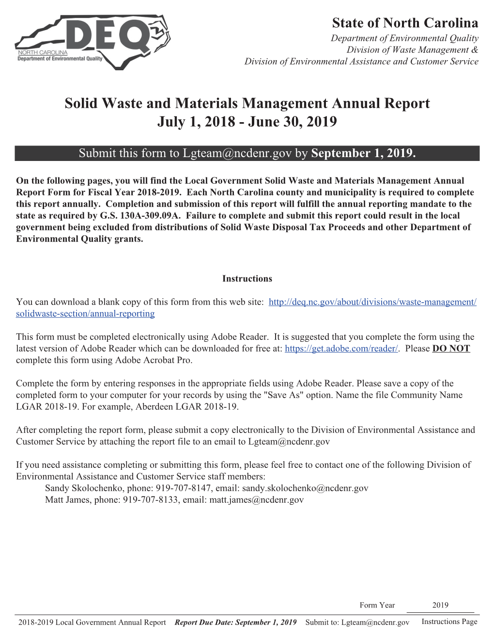Solid Waste and Materials Management Annual Report July 1, 2018 - June 30, 2019