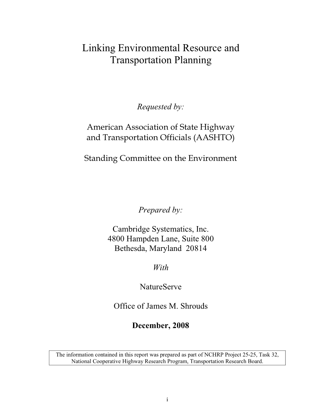 Linking Environmental Resource and Transportation Planning