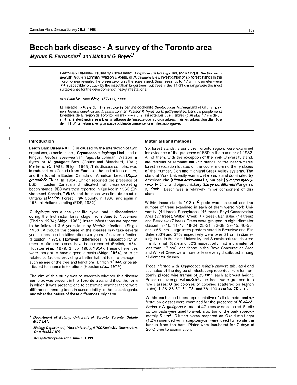 Beech Bark Disease - a Survey of the Toronto Area Myriam R