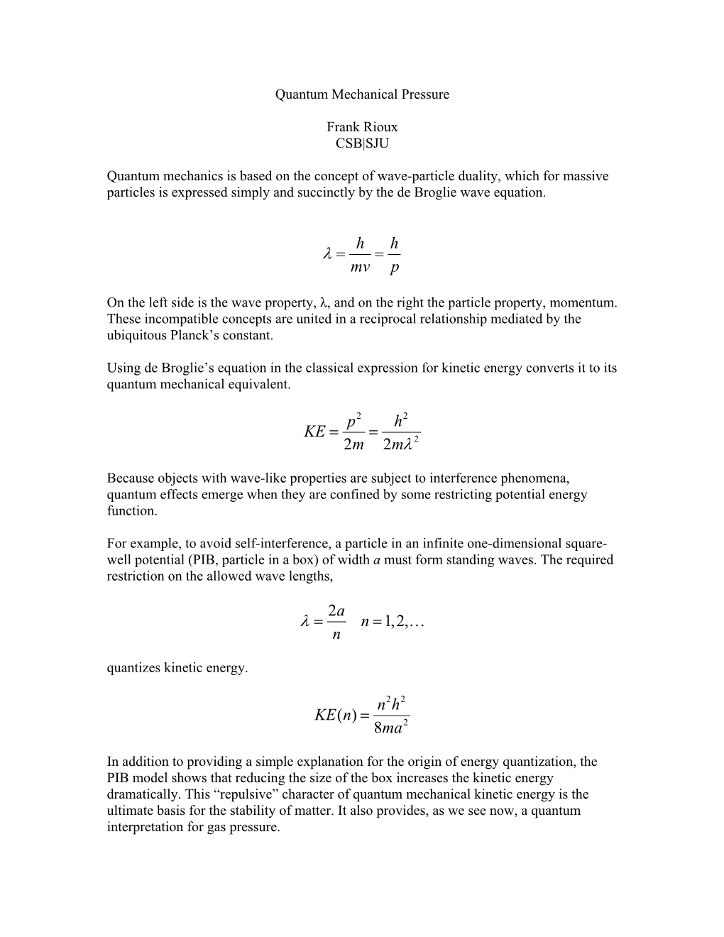 Quantum Mechanical Pressure