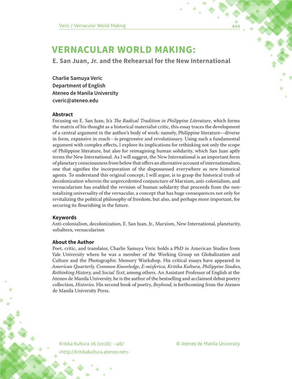 Vernacular World Making: E