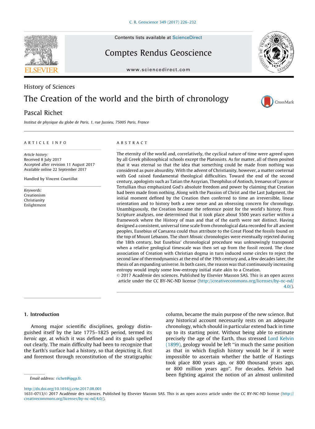 The Creation of the World and the Birth of Chronology