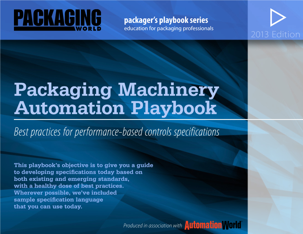 Packaging Machinery Automation Playbook Best Practices for Performance-Based Controls Specifications