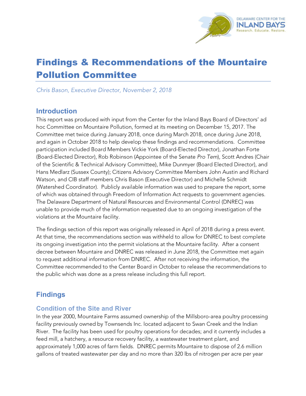 Findings & Recommendations of the Mountaire Pollution Committee