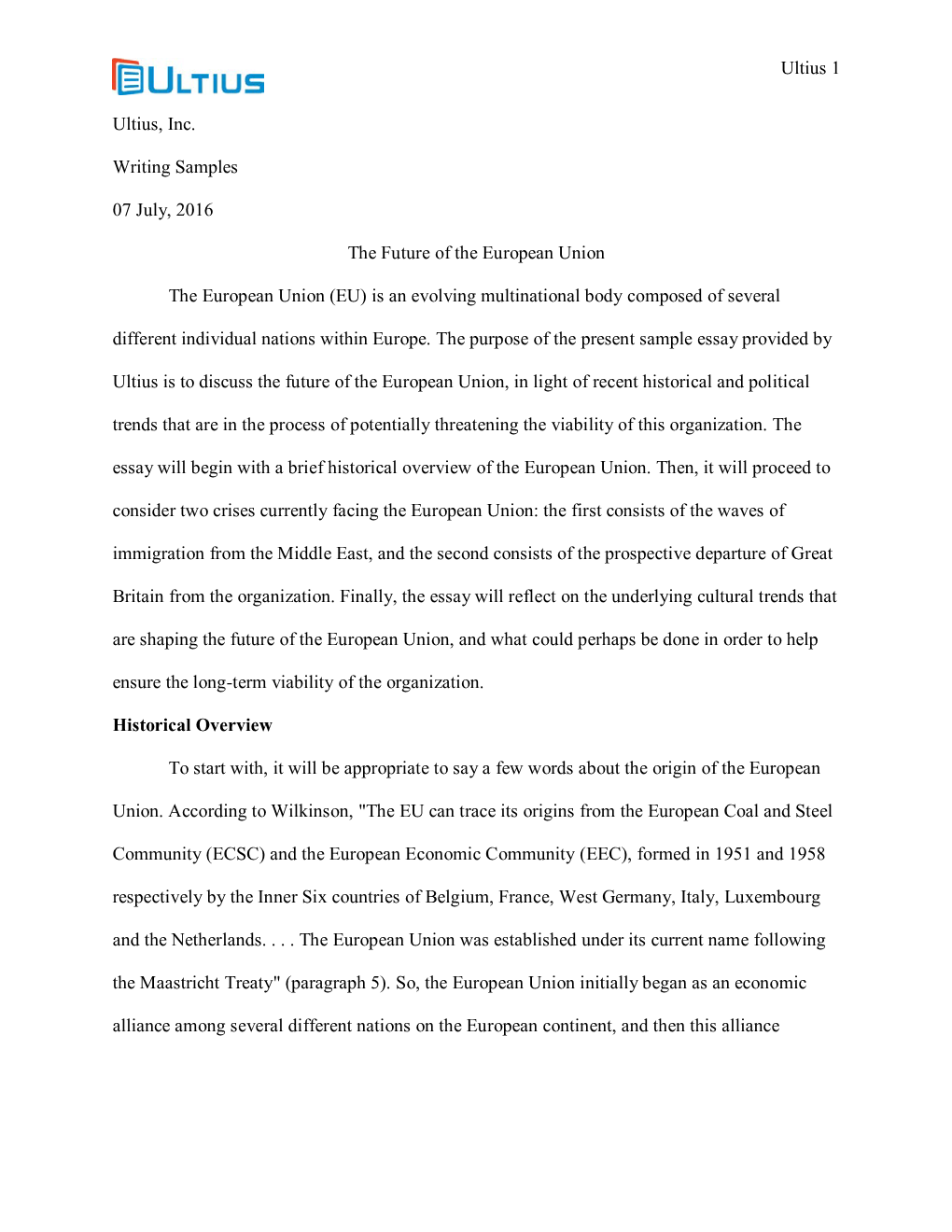 The Future of the European Union 6 Pages 7 Sources MLA