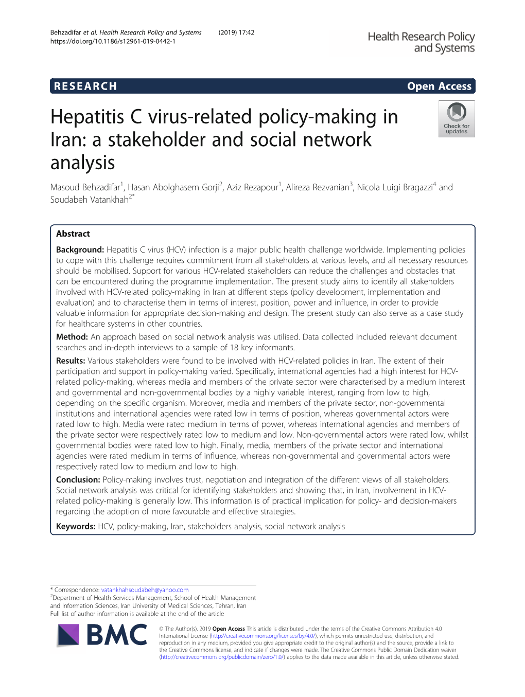 Hepatitis C Virus-Related Policy-Making in Iran: a Stakeholder and Social Network Analysis