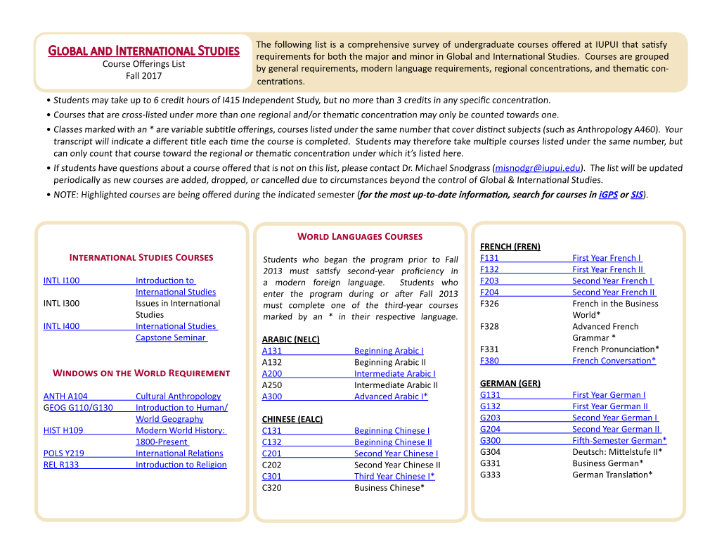 Global and International Studies Requirements for Both the Major and Minor in Global and International Studies