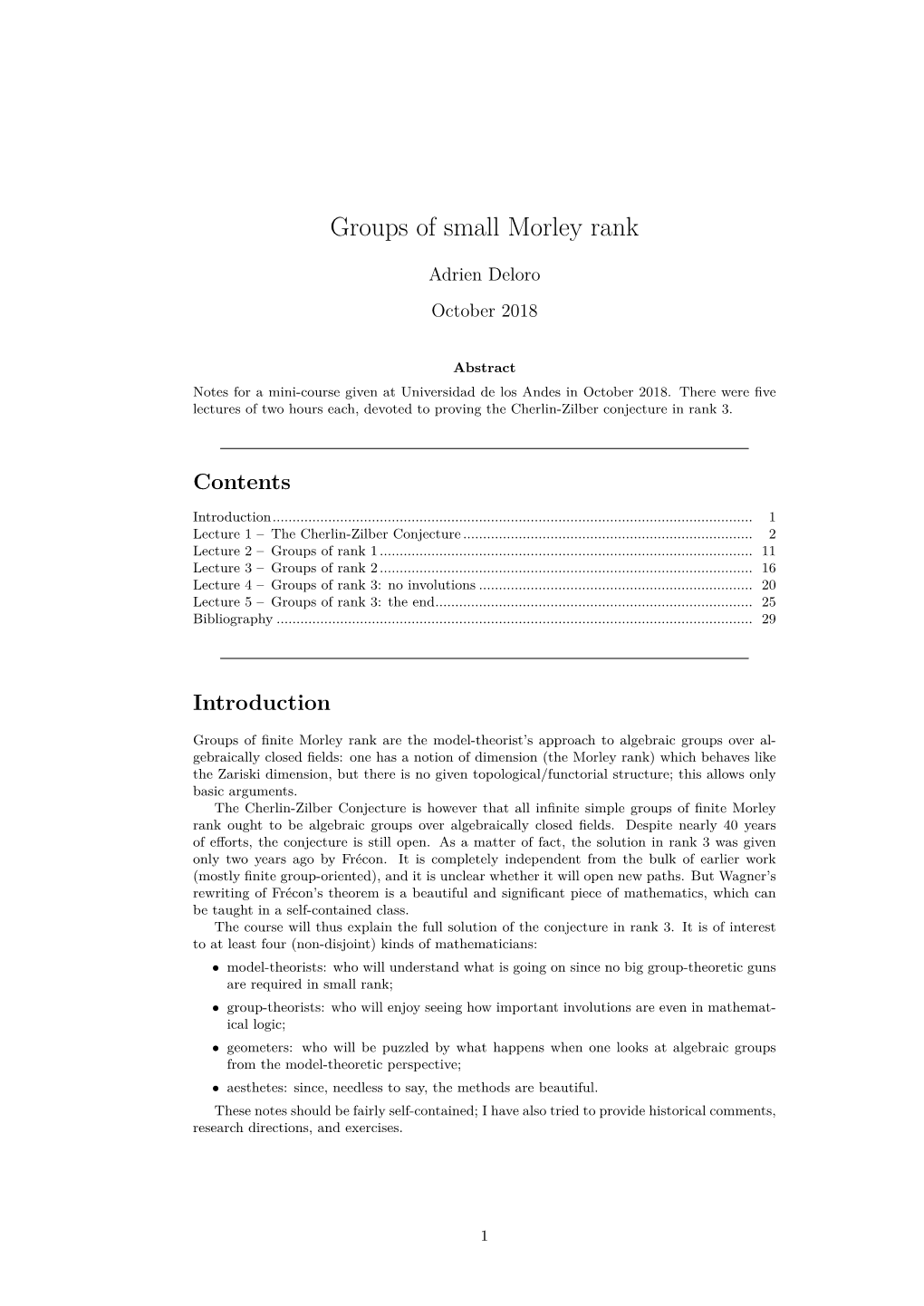 Groups of Small Morley Rank