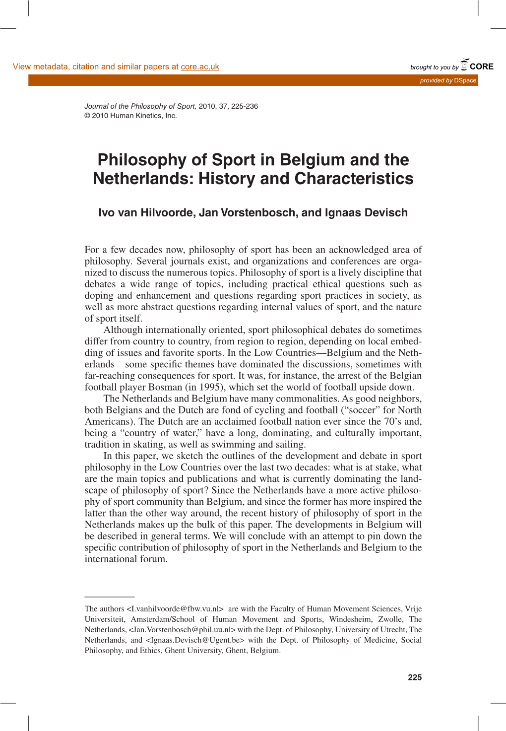 Philosophy of Sport in Belgium and the Netherlands: History and Characteristics