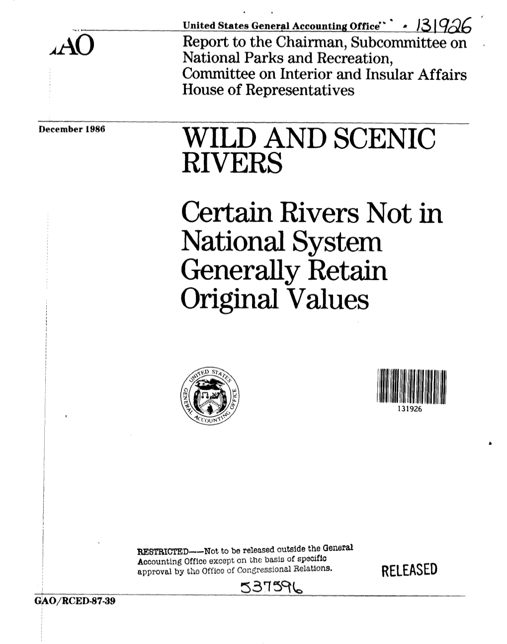 RCED-87-39 Wild and Scenic Rivers Contents