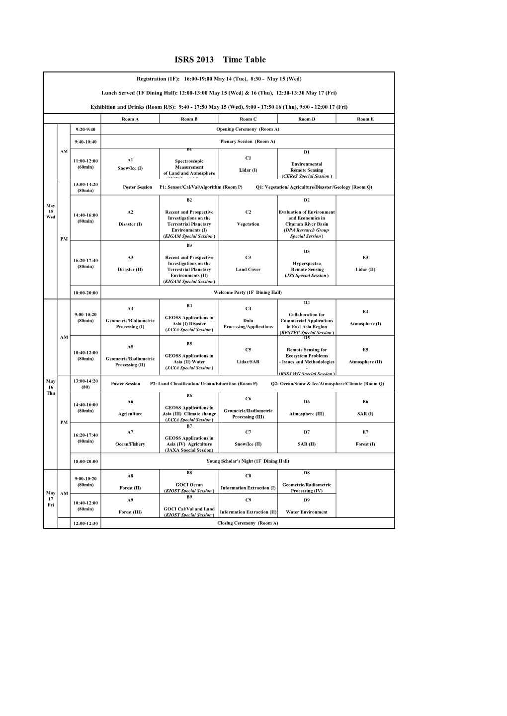 ISRS 2013 Time Table
