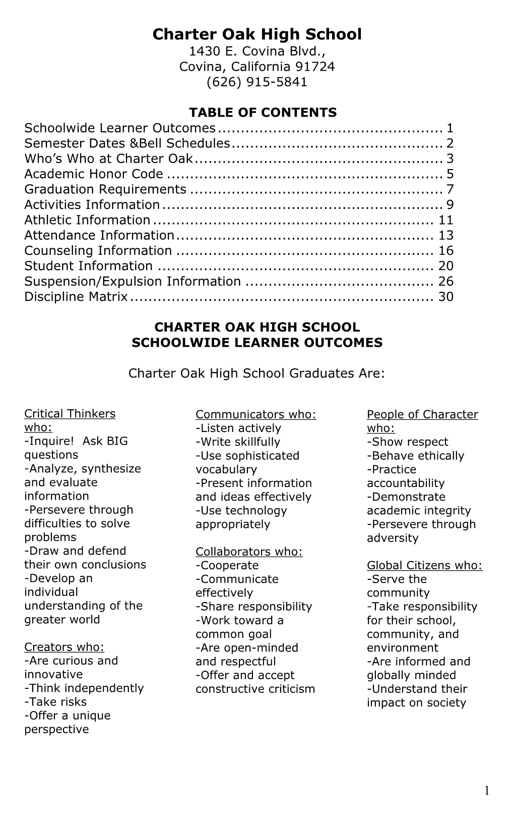 Charter Oak High School 1430 E