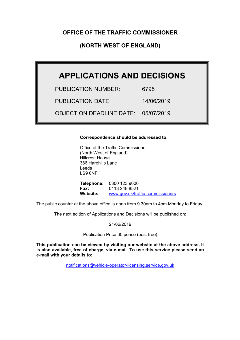 Applications and Decisions for the North West of England