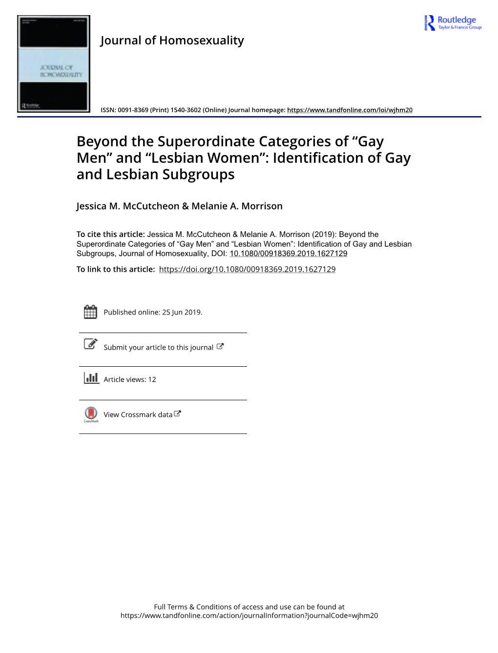 Gay Men” and “Lesbian Women”: Identification of Gay and Lesbian Subgroups