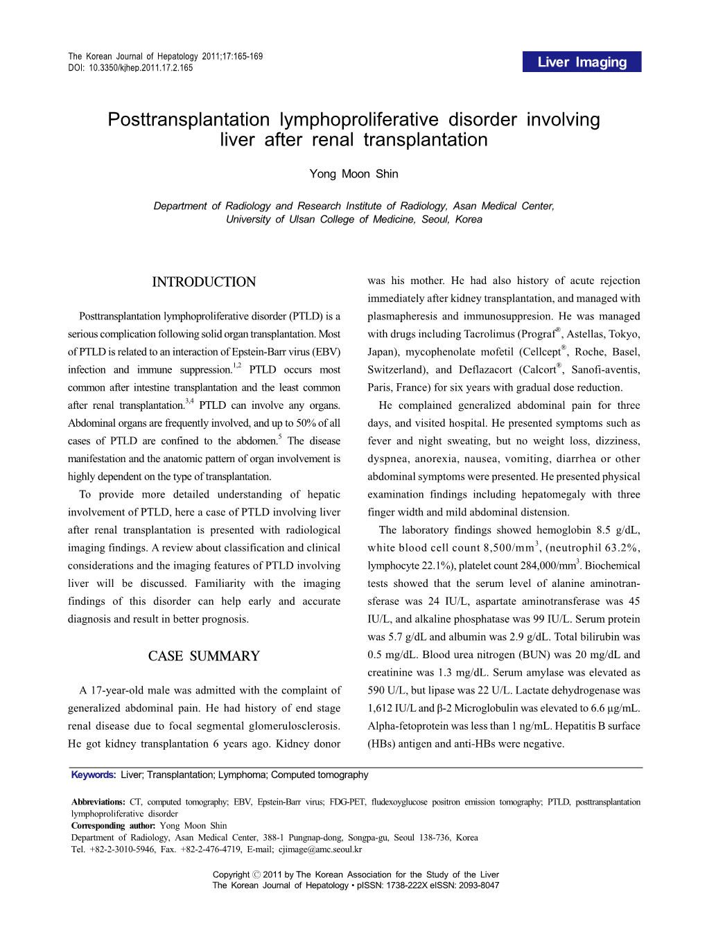 Posttransplantation Lymphoproliferative Disorder Involving Liver After Renal Transplantation