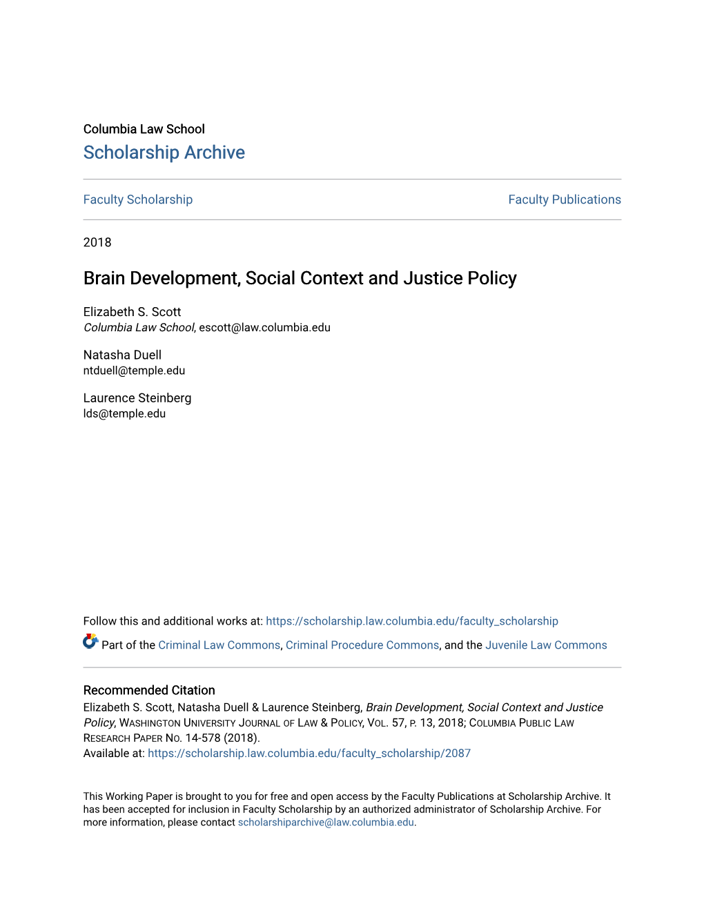 Brain Development, Social Context and Justice Policy