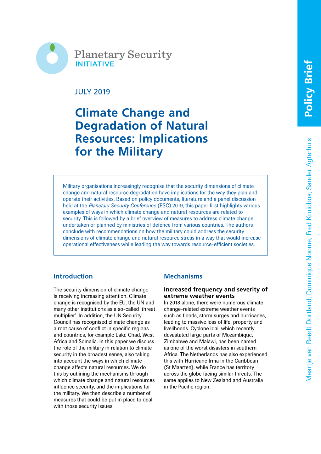 Climate Change and Degradation of Natural Resources: Implications For