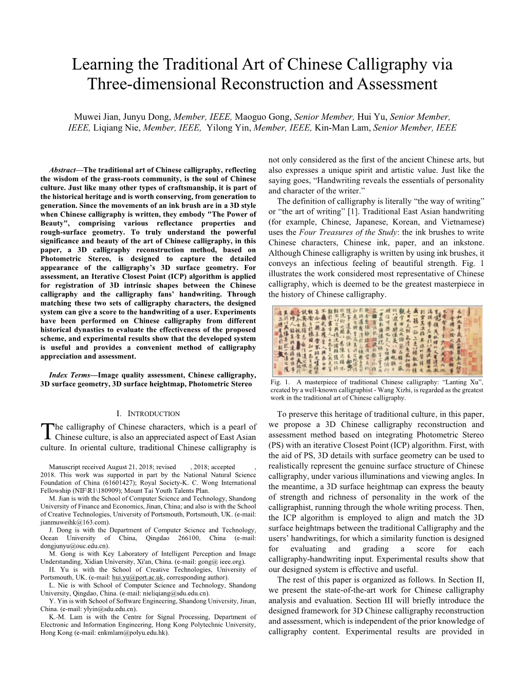 Learning the Traditional Art of Chinese Calligraphy Via Three-Dimensional Reconstruction and Assessment