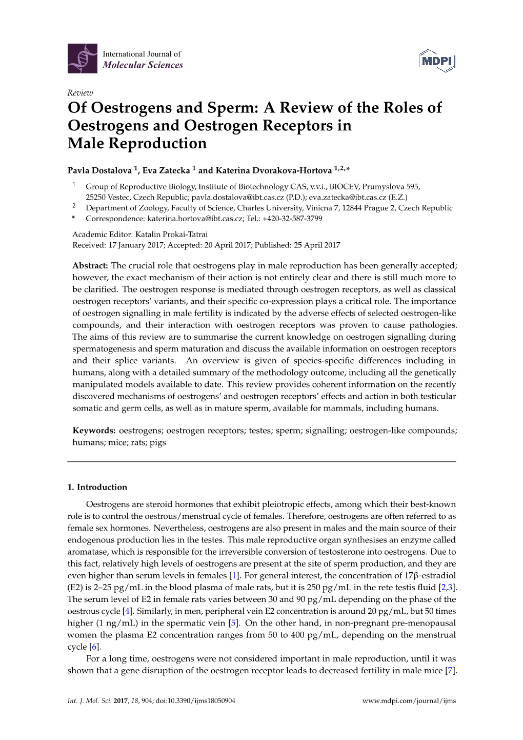 Of Oestrogens and Sperm: a Review of the Roles of Oestrogens and Oestrogen Receptors in Male Reproduction