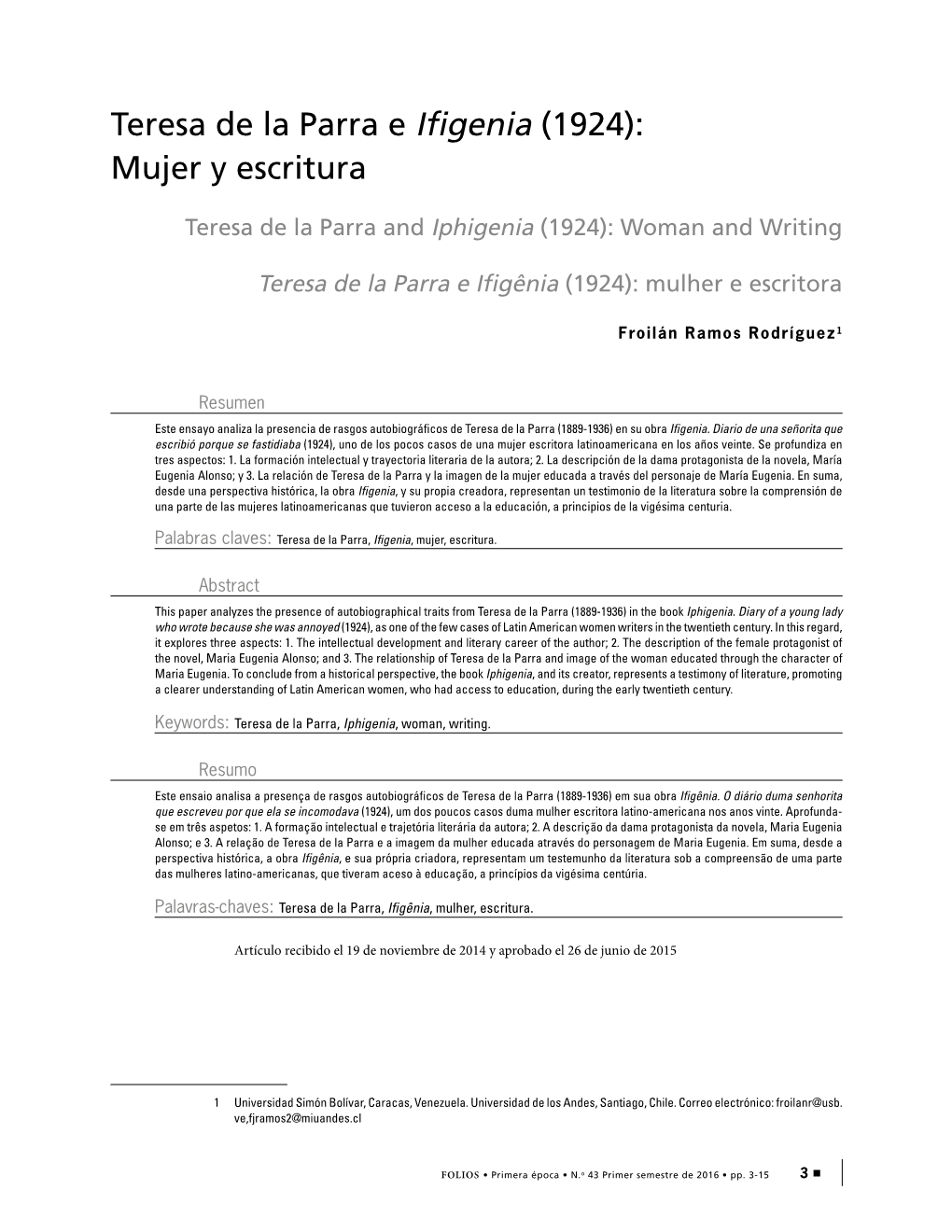 Teresa De La Parra E Ifigenia (1924): Mujer Y Escritura