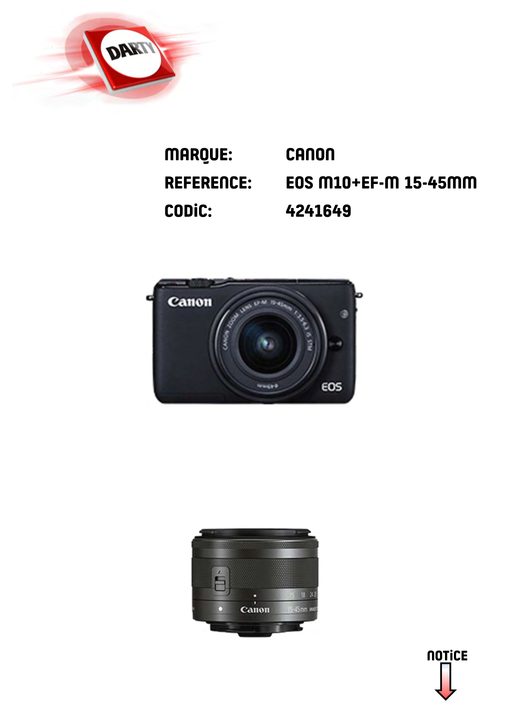 Canon Reference: Eos M10+Ef-M 15-45Mm Codic: 4241649