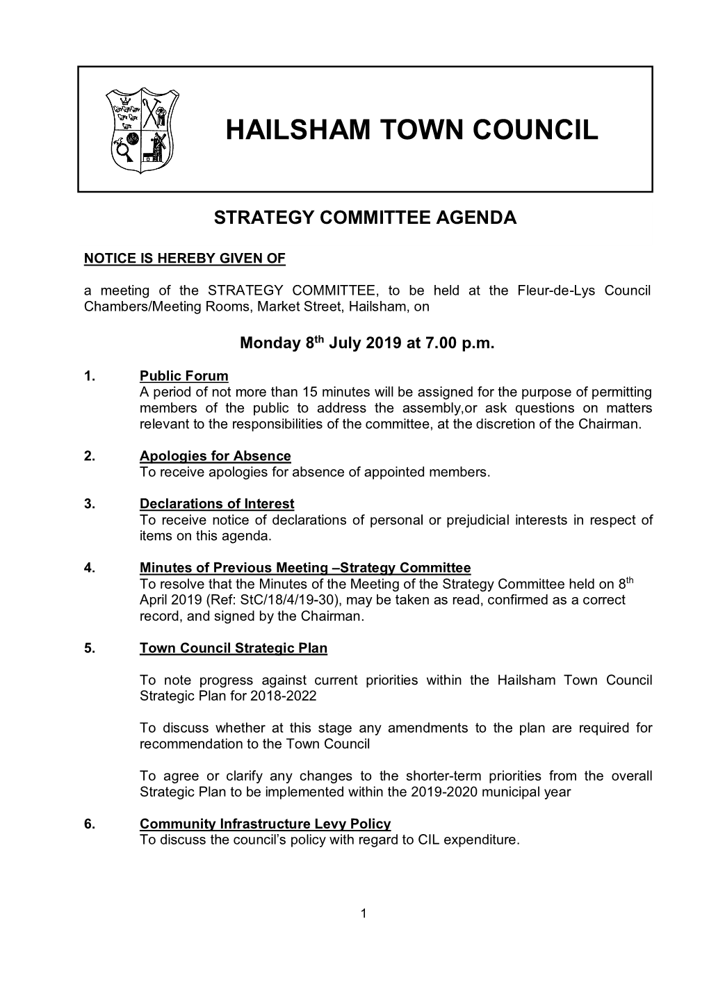 Strategy Committee Agenda