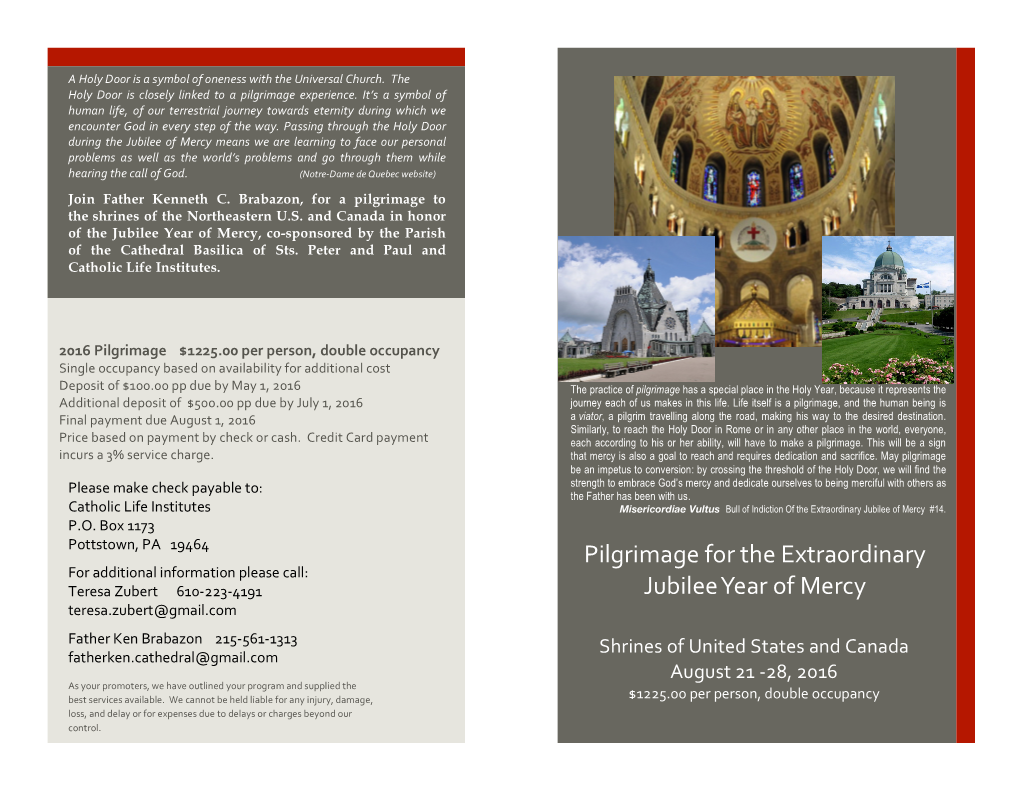 Pilgrimage for the Extra0rdinary Jubilee Year of Mercy