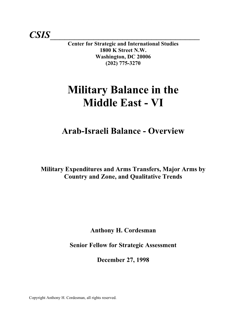 Military Balance in the Middle East - VI