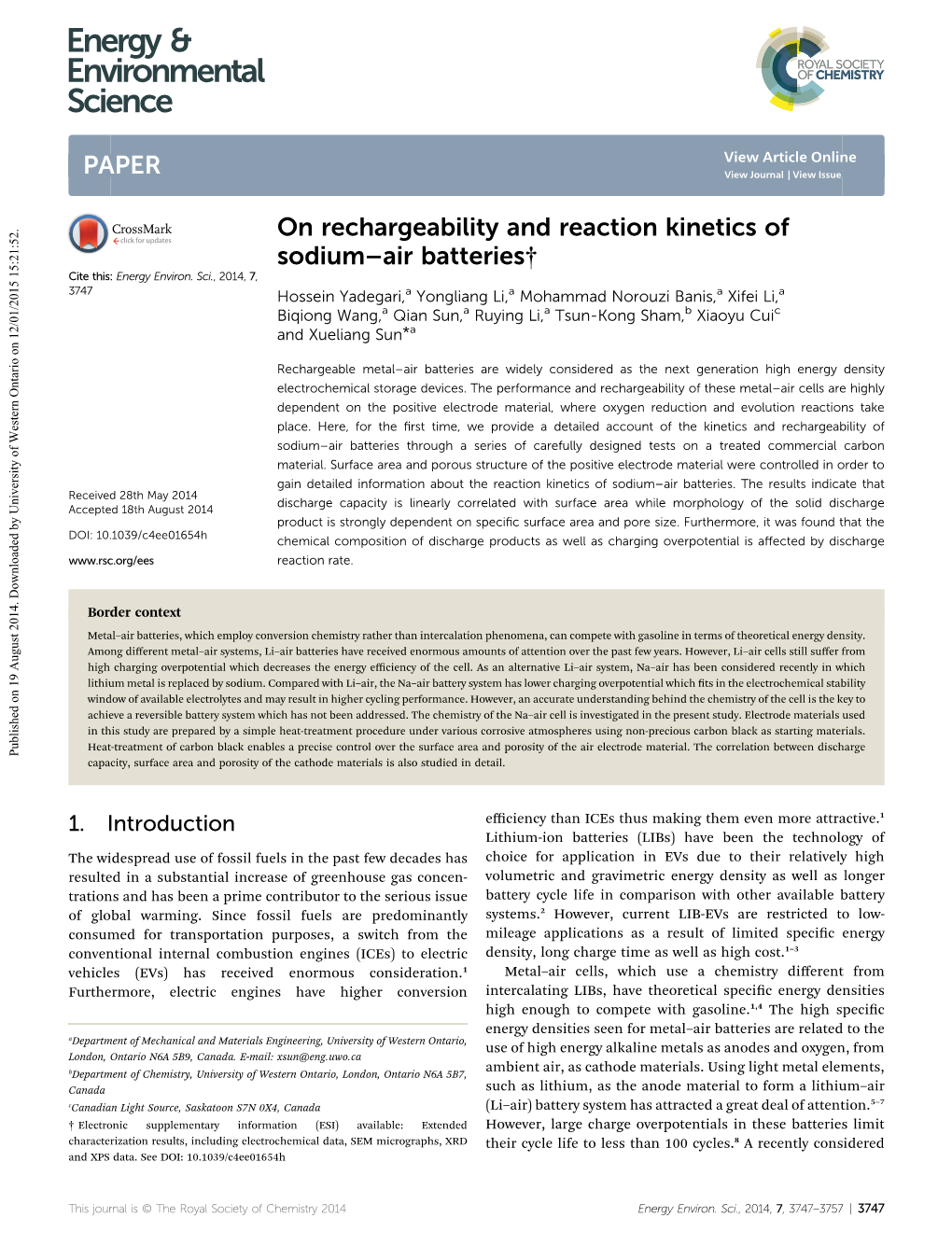 On Rechargeability and Reaction Kinetics of Sodium–Air Batteries† Cite This: Energy Environ