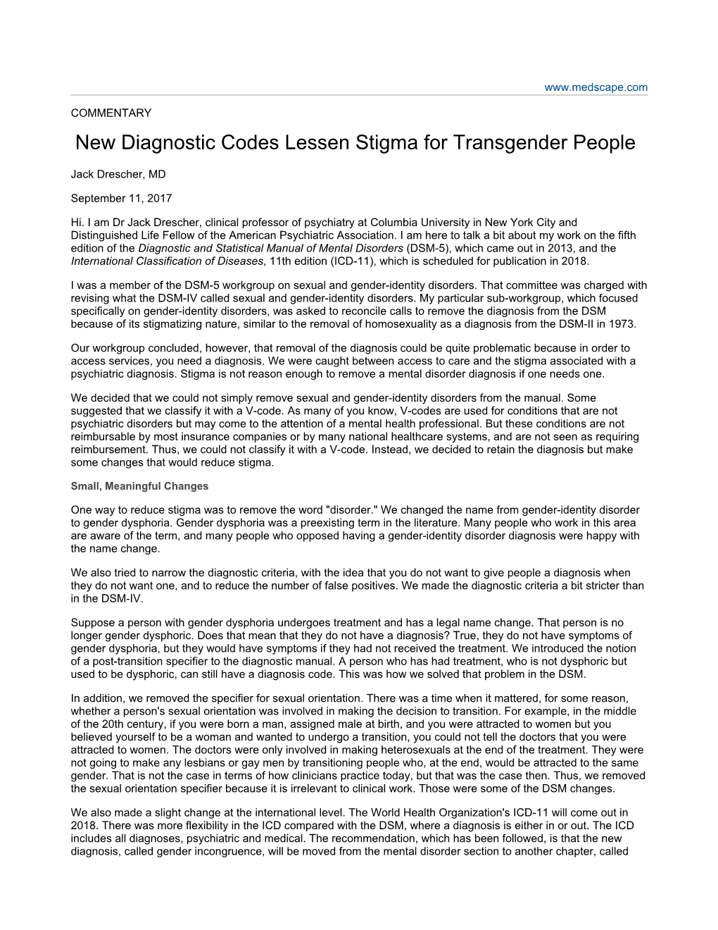 New Diagnostic Codes Lessen Stigma for Transgender People