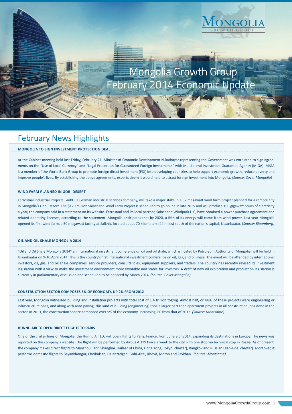 Mongolia Growth Group February 2014 Economic Update