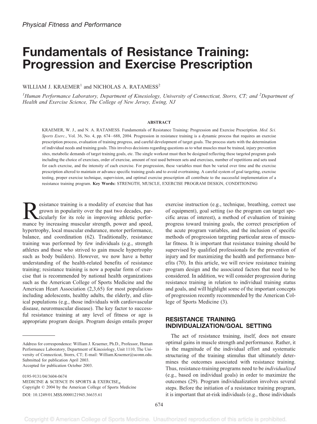 Fundamentals of Resistance Training: Progression and Exercise Prescription