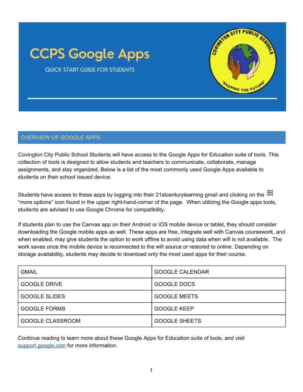 GOOGLE Apps for Students