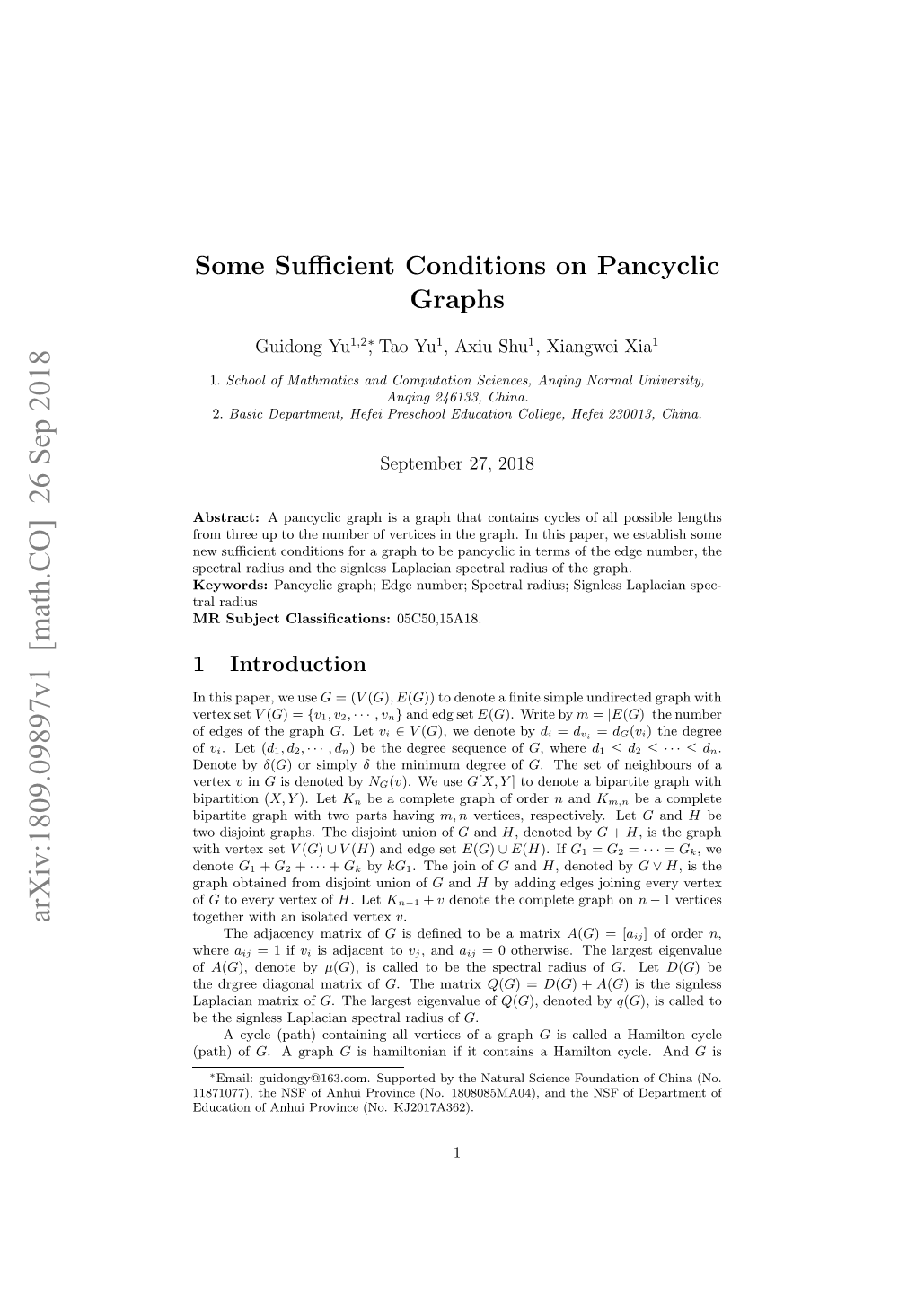 Some Sufficient Conditions on Pancyclic Graphs