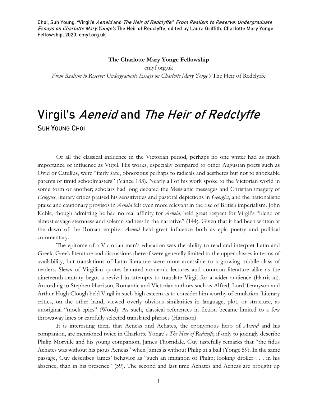 Virgil's Aeneid and the Heir of Redclyffe