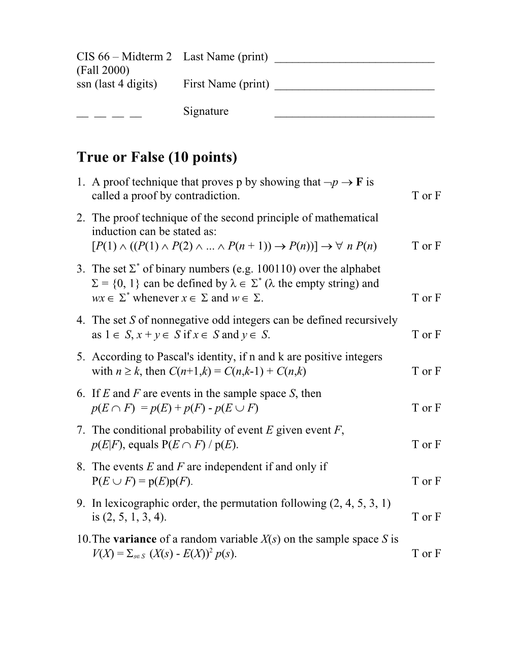 Practice Midterm on Chapters 1 and 2