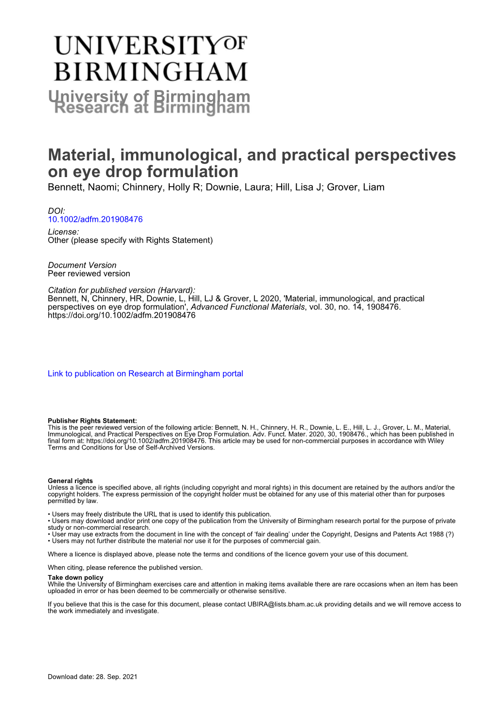 University of Birmingham Material, Immunological, and Practical