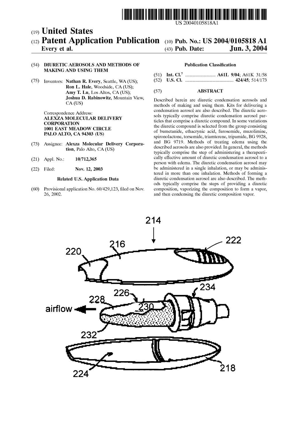 (12) Patent Application Publication (10) Pub. No.: US 2004/0105818 A1 Every Et Al