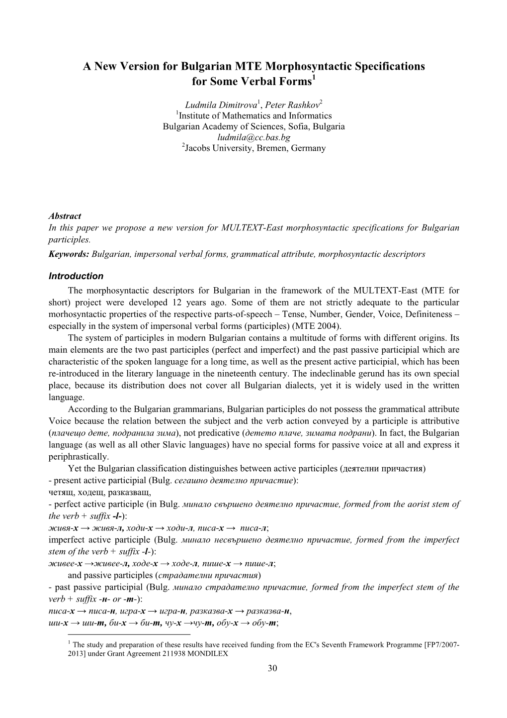 A New Version for Bulgarian MTE Morphosyntactic Specifications for Some Verbal Forms1