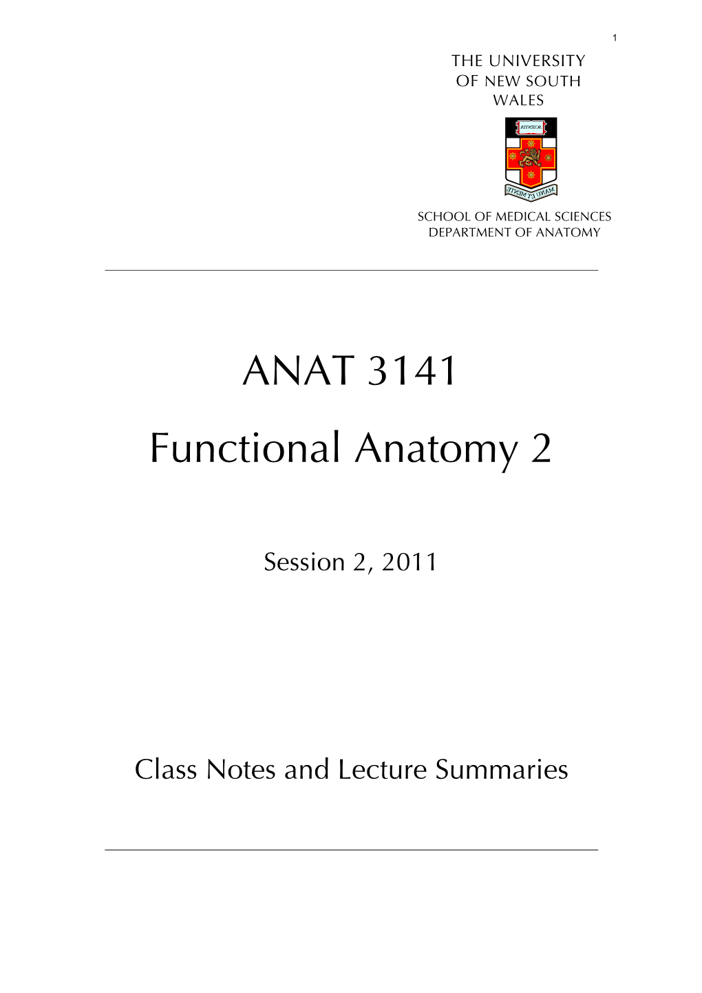 ANAT 3141 Functional Anatomy 2