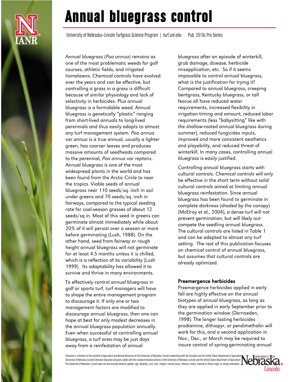 Annual Bluegrass Control University of Nebraska–Lincoln Turfgrass Science Program | Turf.Unl.Edu Pub